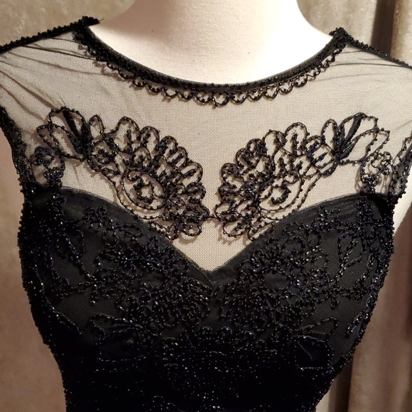 Verty Vintage Black Beaded Mermaid Dress Flapper S - Picture 3 of 8